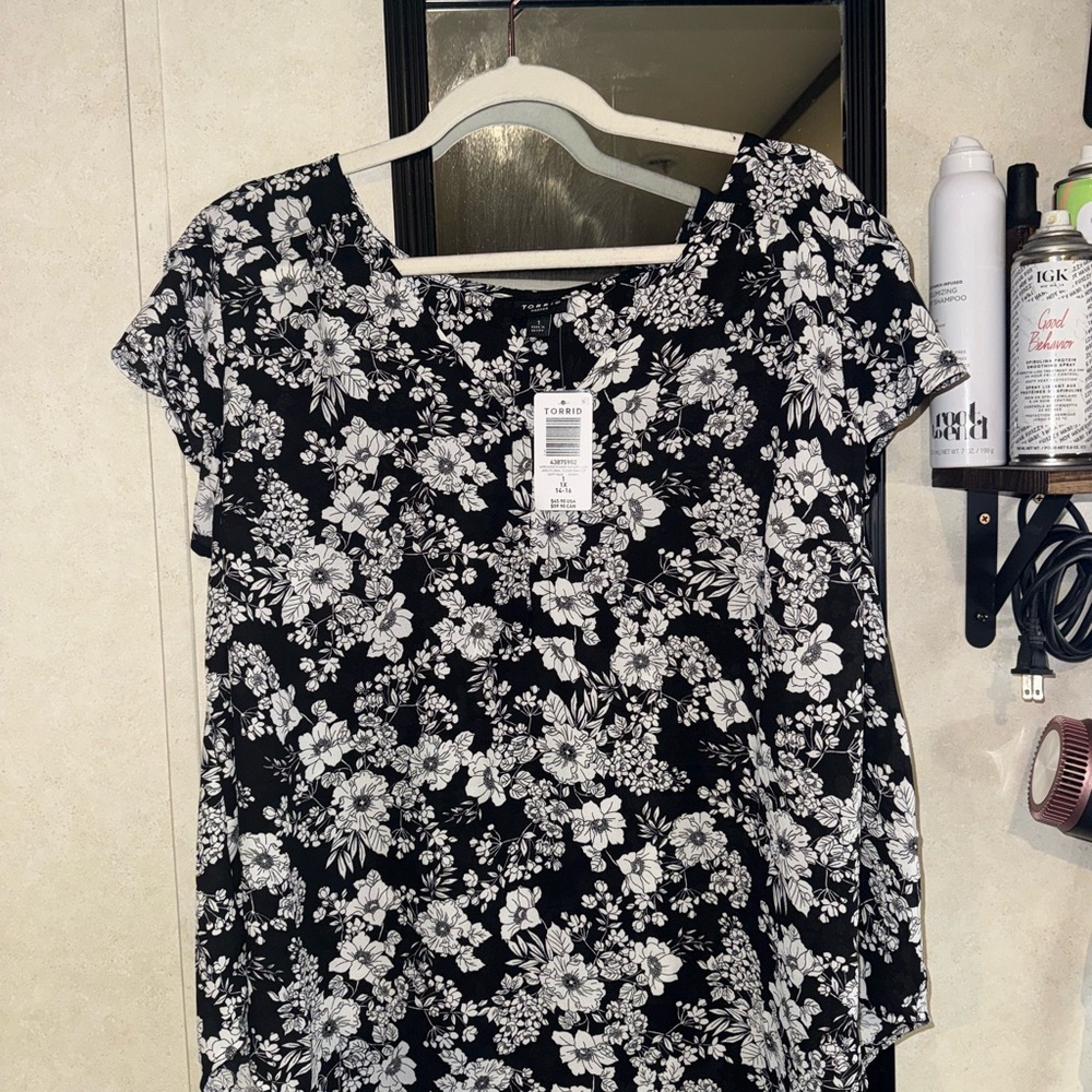 Torrid Black and White Floral Blouse
